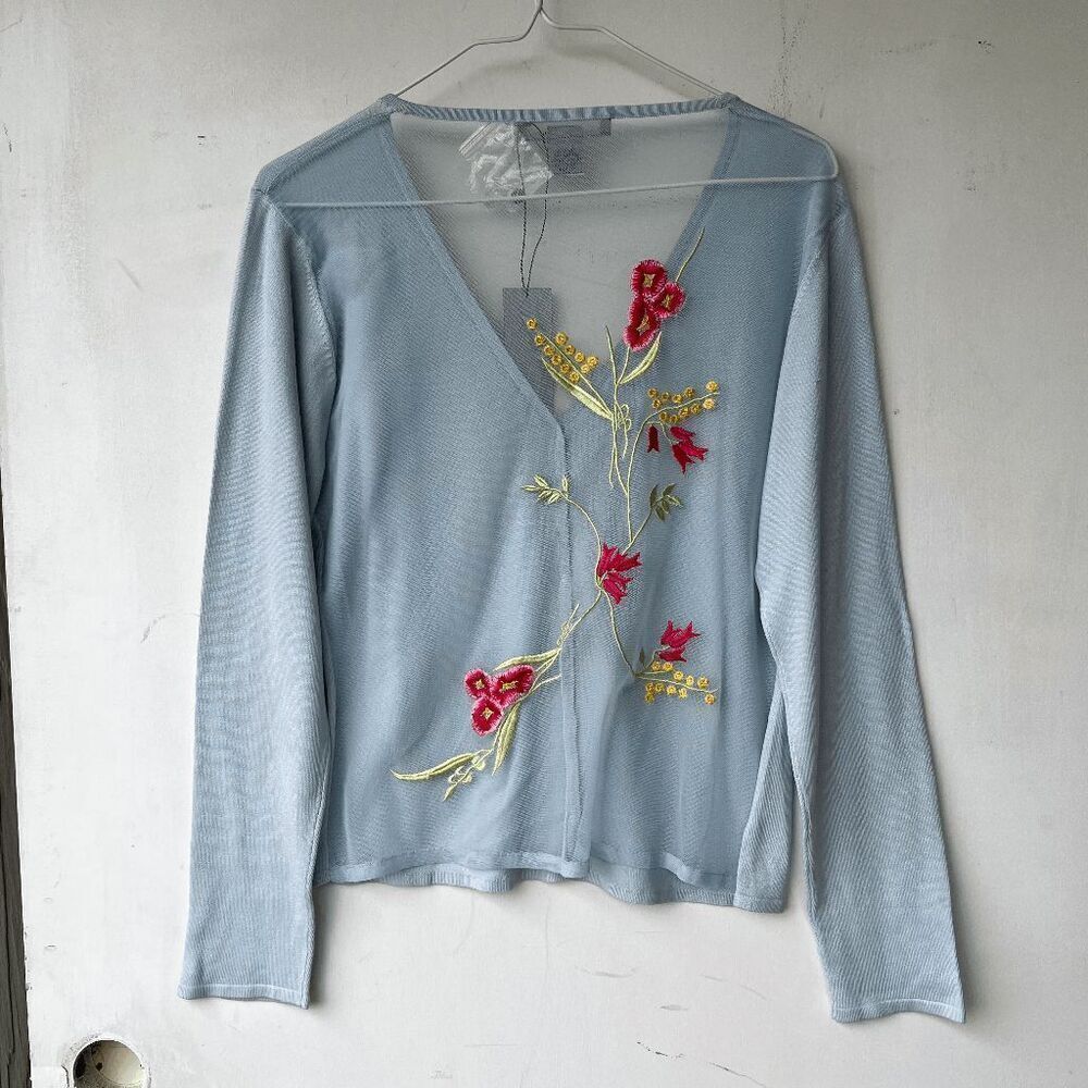 Lucidity NWT 80% Silk Embroidered Mesh Cardigan L Romantic Vintage Luxury